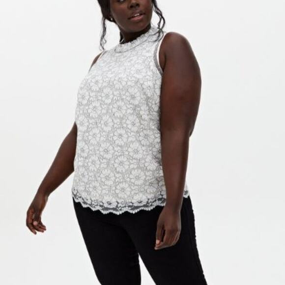 Torrid Brand White Lace Mock Neck Tank Top Tunic Floral Black Women's size 5 28 - Picture 1 of 7